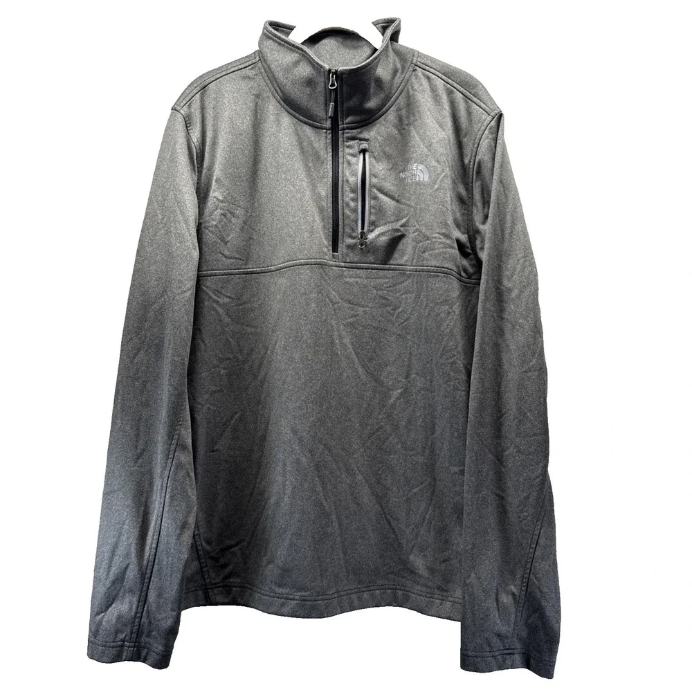 North Face Men's 1/4 Zip Shirt Size Large Gray‎ Silver Logo Long Sleeve Pullover